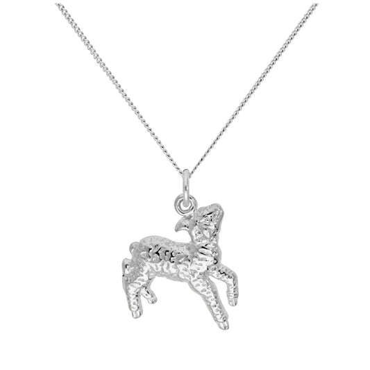 Pendentif agneau en argent sterling sur chaîne diamantée de 40,6 cm et 5 cm