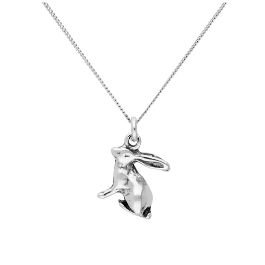 Pendentif lapin en argent sterling sur chaîne diamantée de 40,6 cm et 5 cm
