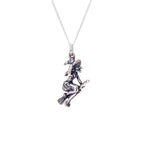 Collier en argent sterling avec sorcière sur balai