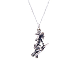 Collier en argent sterling avec sorcière sur balai