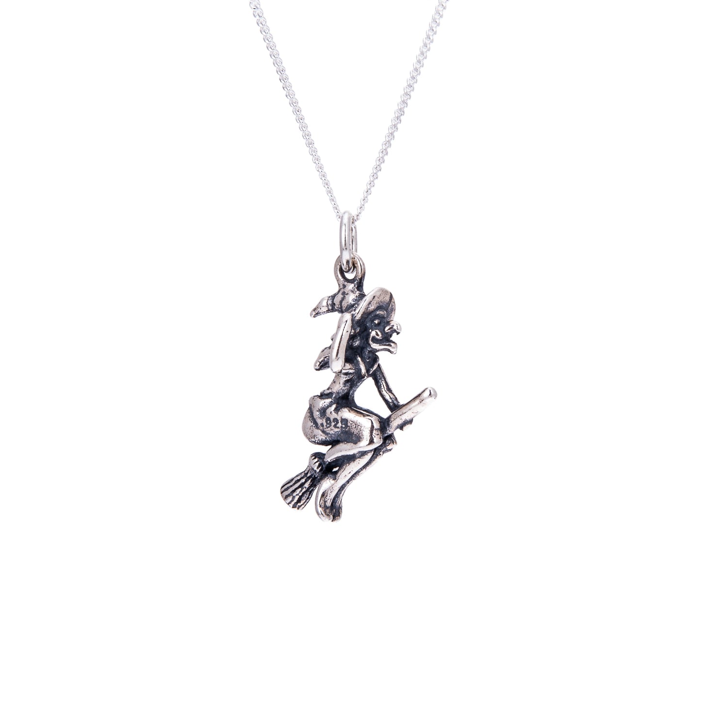 Collier en argent sterling avec sorcière sur balai