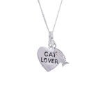 Collier en argent sterling avec cœur et arête de poisson pour amoureux des chats