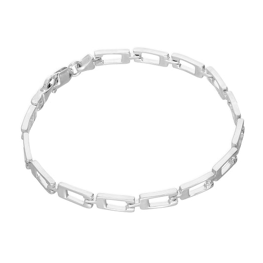 Bracelet géométrique à maillons rectangulaires en argent sterling de 19 cm