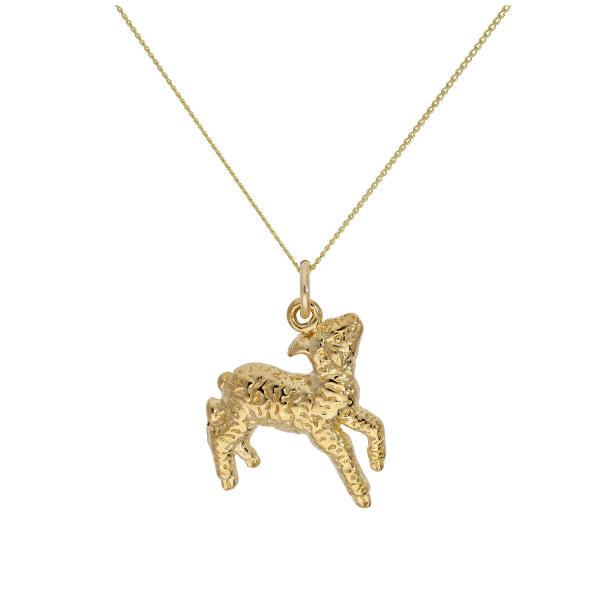 Pendentif agneau en or 9 carats sur chaîne diamantée de 45 cm