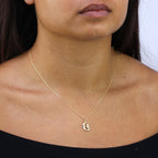 Collier hibou assis sur la lune en or 9 carats - Chaîne de 45 cm