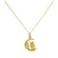 Collier hibou assis sur la lune en or 9 carats - Chaîne de 45 cm