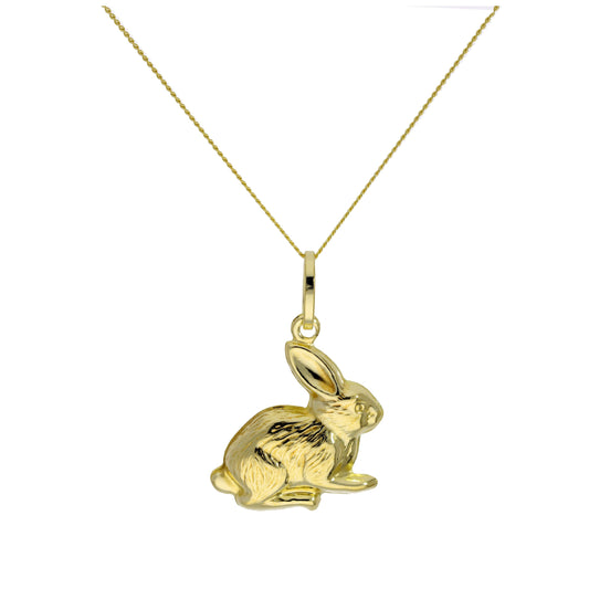 Pendentif lapin creux en or 9 carats sur chaîne diamantée de 45 cm