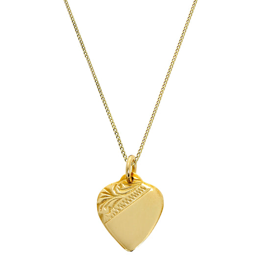 Collier pendentif cœur gravé en or 9 carats de 40 à 50 cm