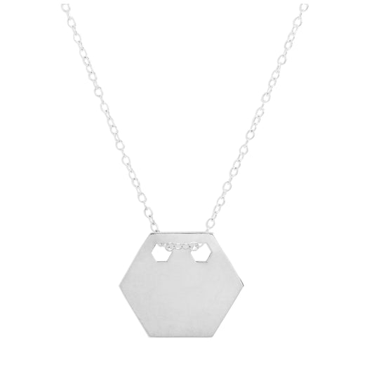Collier pendentif hexagonal plat gravable en argent sterling de 35 à 55 cm