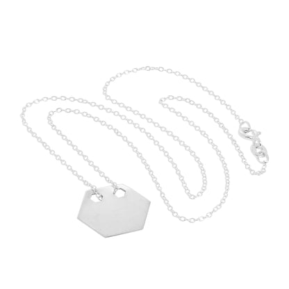 Collier pendentif hexagonal plat gravable en argent sterling de 35 à 55 cm