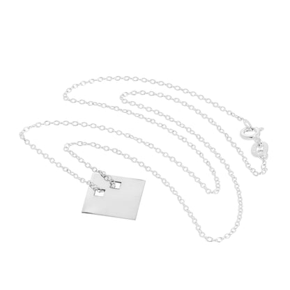 Collier pendentif en argent sterling gravable en forme de diamant plat de 14 à 22 pouces