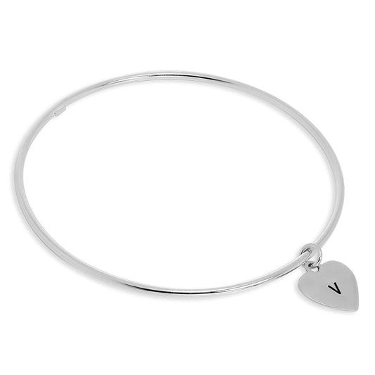 Bracelet jonc en argent sterling poli avec breloque cœur