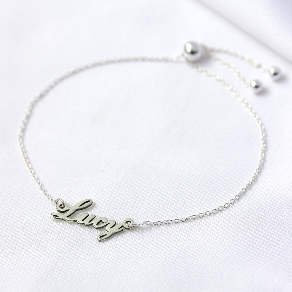 Bracelet réglable personnalisé en argent sterling avec nom