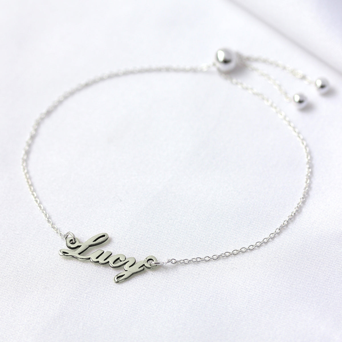 Bracelet réglable personnalisé en argent sterling avec nom