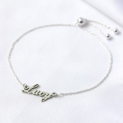 Bracelet réglable personnalisé en argent sterling avec nom