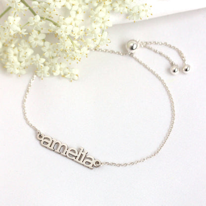 Bracelet réglable personnalisé en argent sterling avec nom