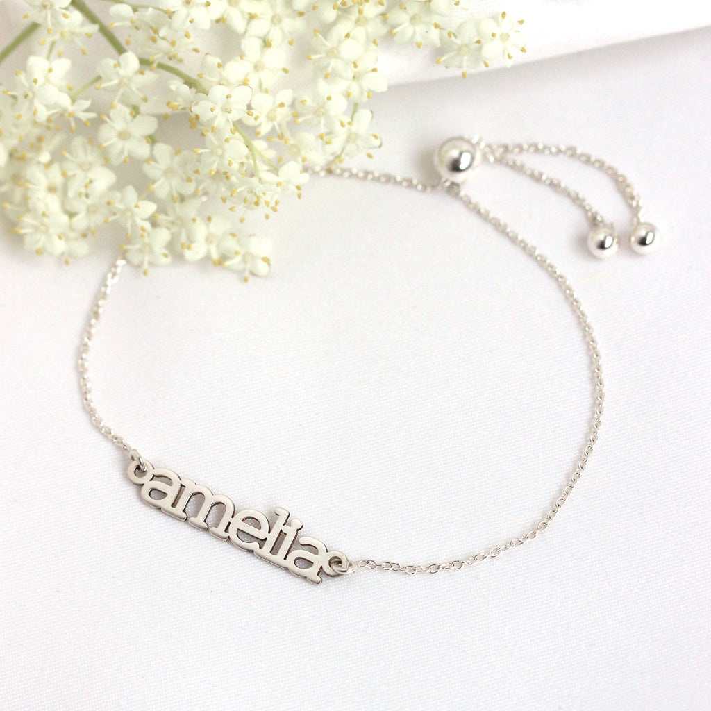 Bracelet réglable personnalisé en argent sterling avec nom