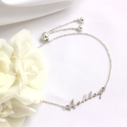 Bracelet réglable personnalisé en argent sterling avec nom