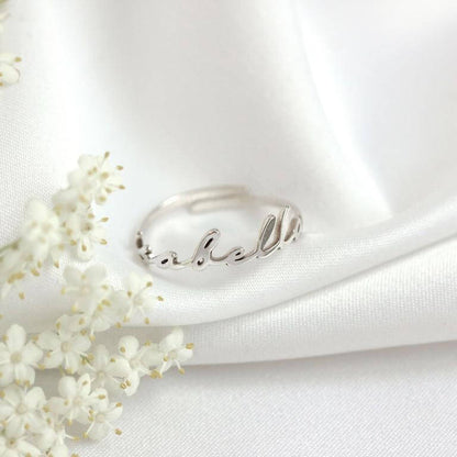 Bague réglable personnalisée en argent sterling avec nom
