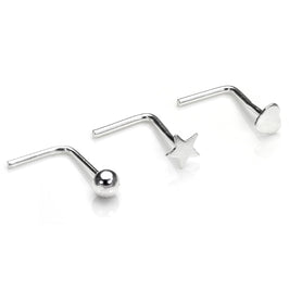 Ensemble de clous de nez en argent sterling avec étoile, cœur et boule