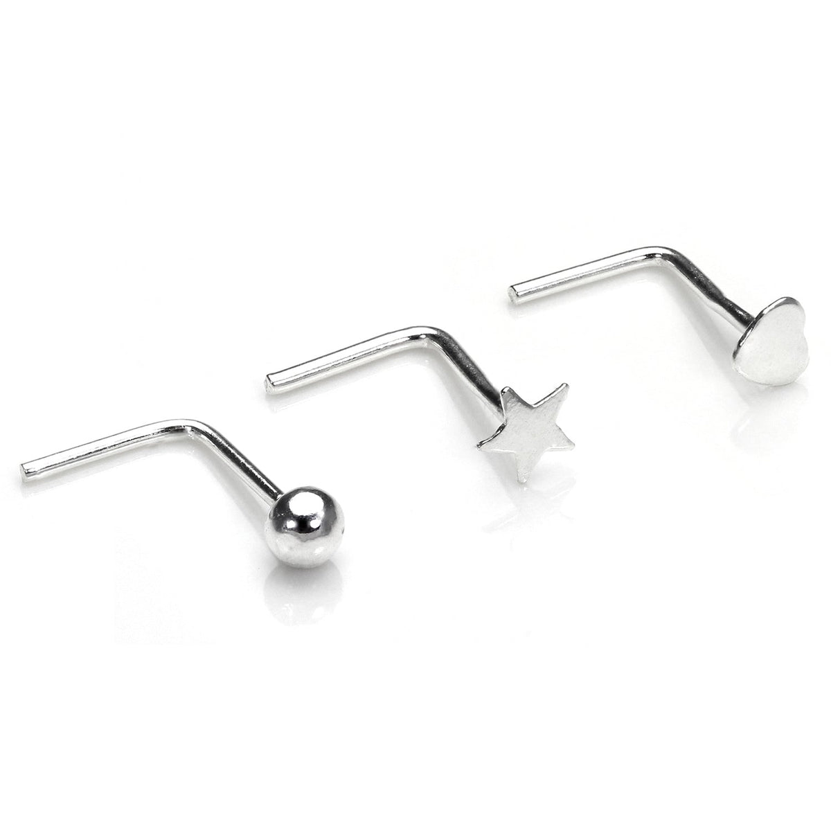 Ensemble de clous de nez en argent sterling avec étoile, cœur et boule