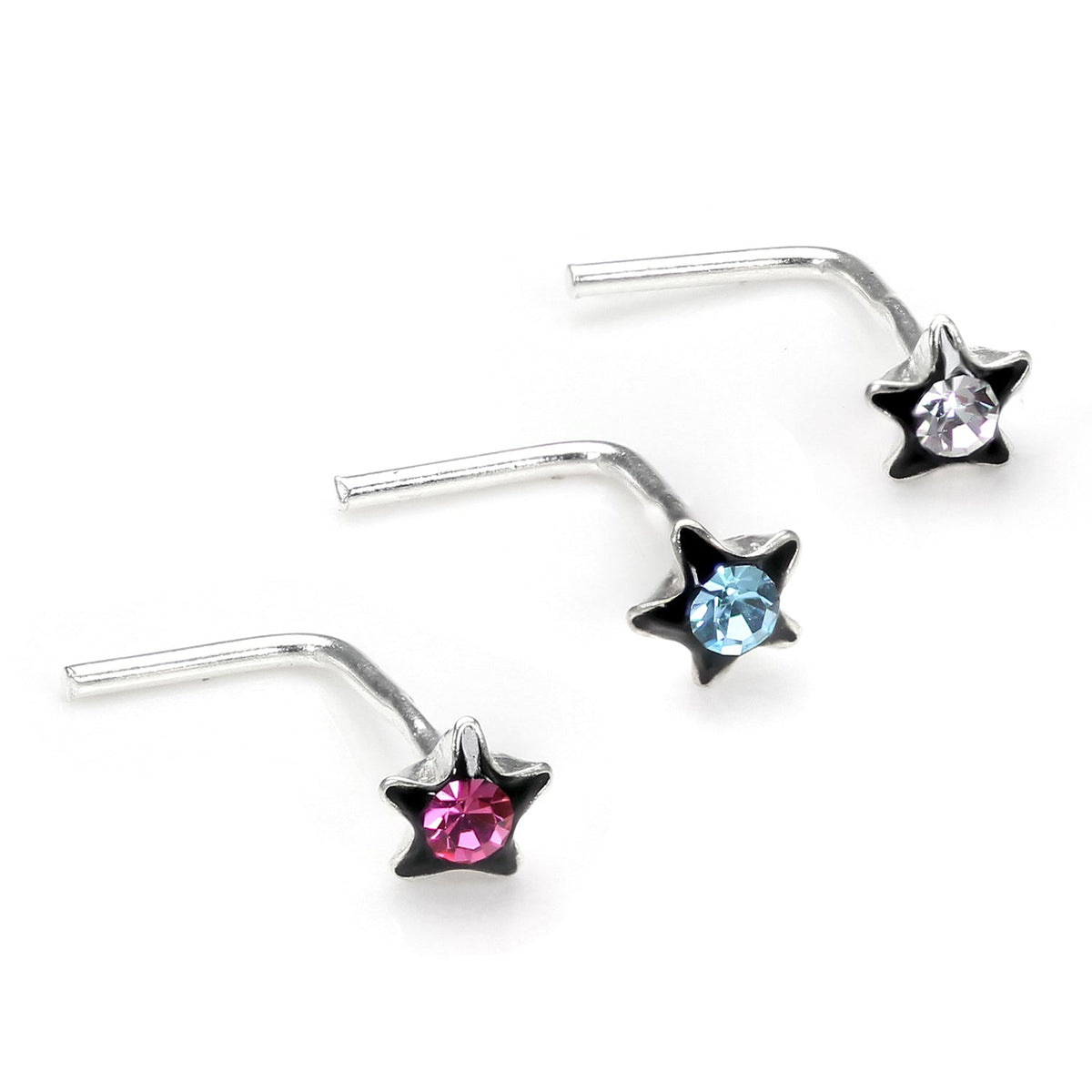 Ensemble de piercings de nez en argent sterling et cristal en forme d'étoile en forme de L