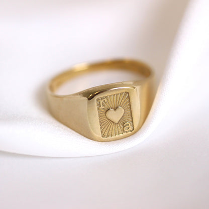 Chevalière personnalisée en argent sterling avec initiales en forme de carte à jouer