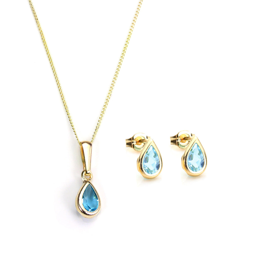 Ensemble pendentif et boucles d'oreilles à tige en or 9 carats et pierre de naissance de novembre