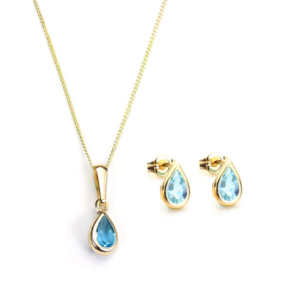 Ensemble pendentif et boucles d'oreilles à tige en or 9 carats et pierre de naissance de novembre