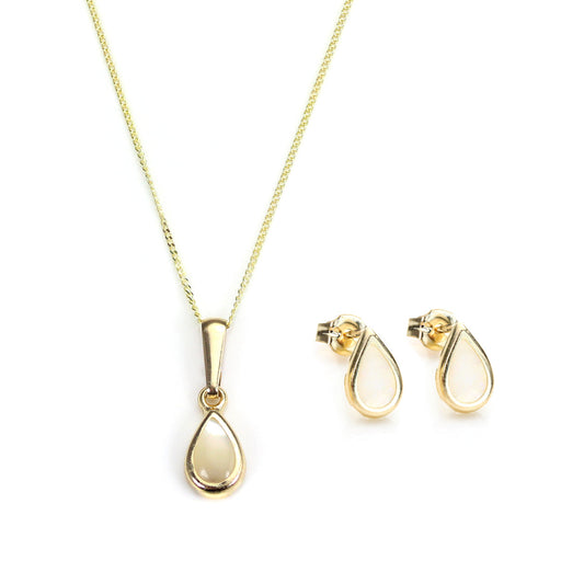 Ensemble pendentif et boucles d'oreilles à tige en or 9 carats et pierre de naissance d'octobre