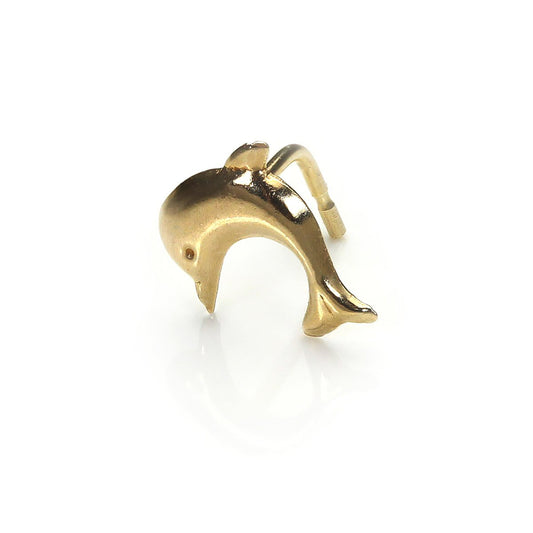 Piercing de nez en forme de L en or jaune 9 carats en forme de dauphin
