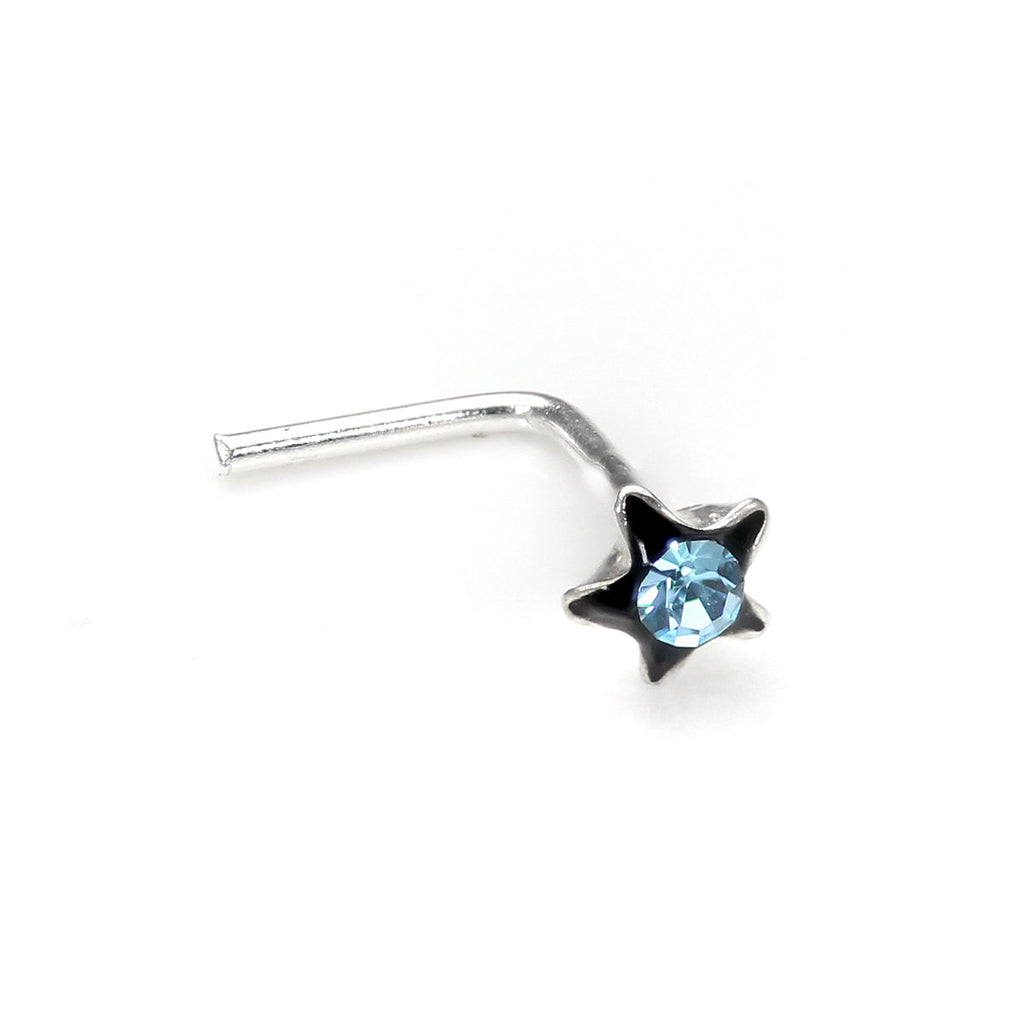 Piercings de nez en argent sterling 3 mm en forme de L avec fleur en cristal