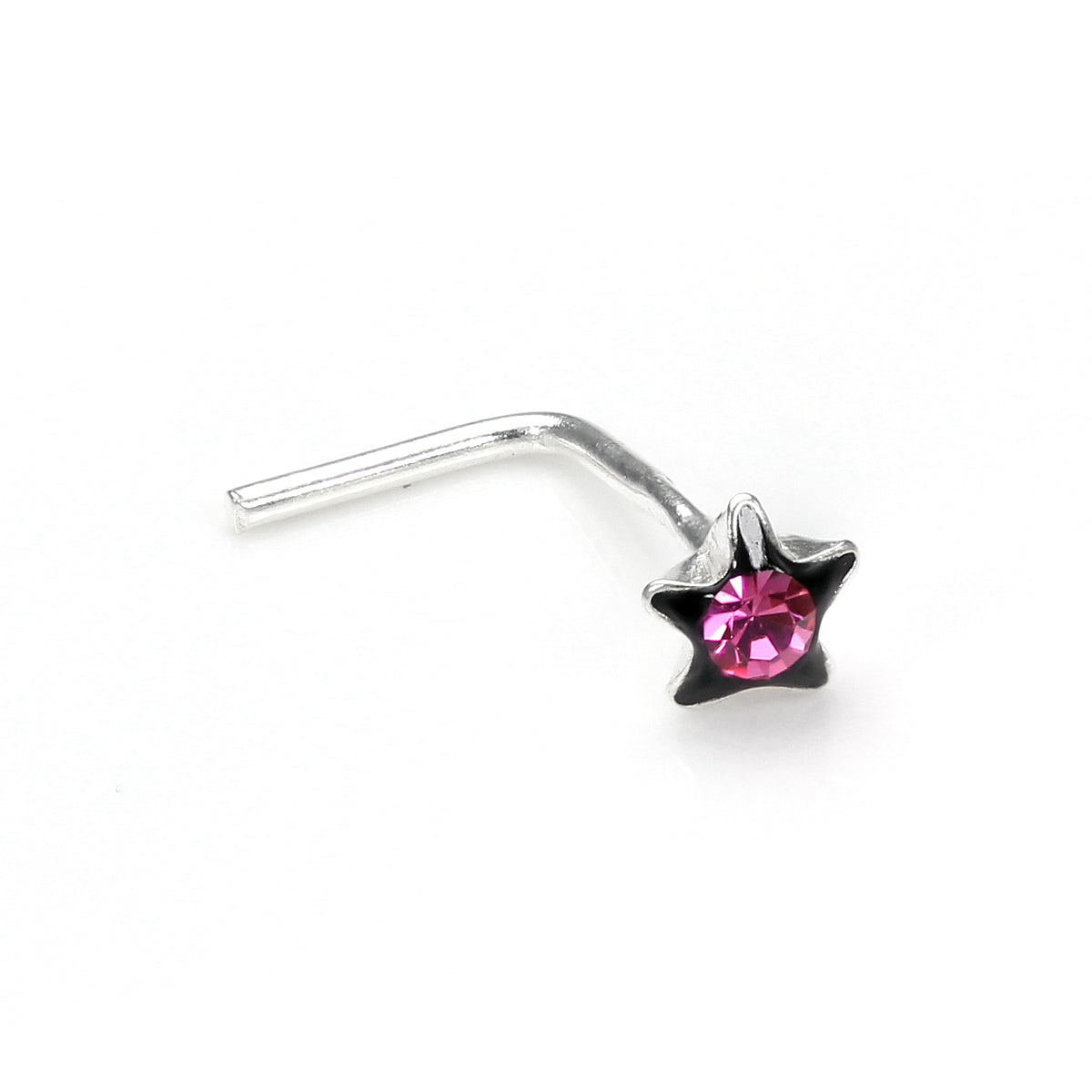 Piercings de nez en argent sterling 3 mm en forme de L avec fleur en cristal