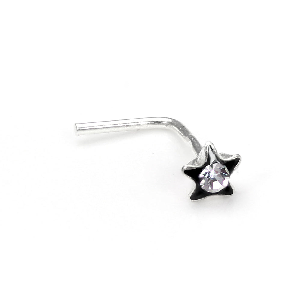 Piercings de nez en argent sterling 3 mm en forme de L avec fleur en cristal