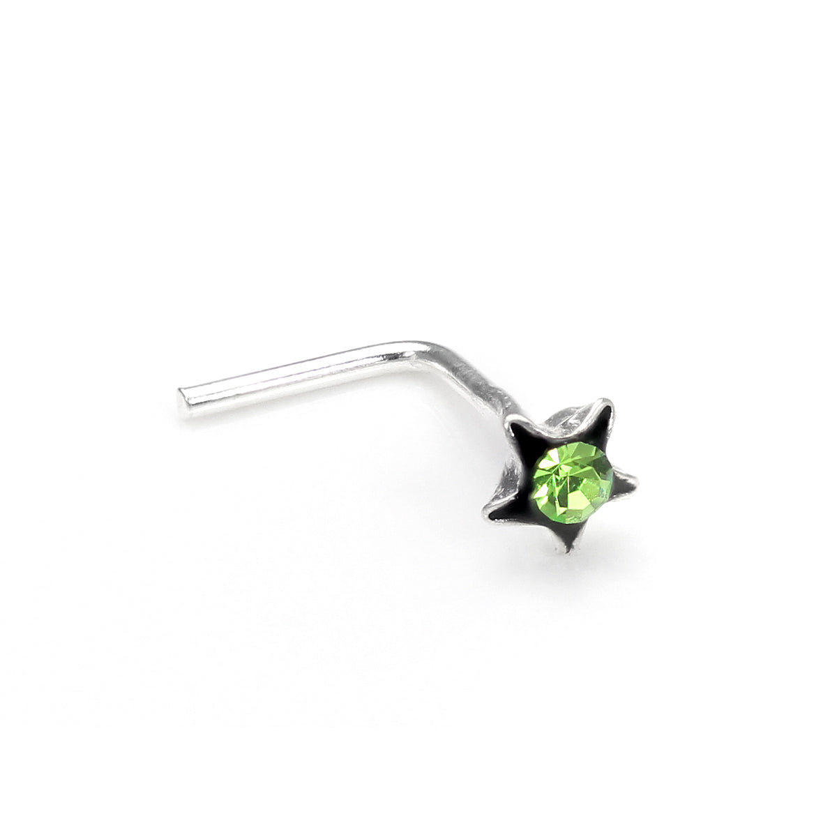Piercings de nez en argent sterling 3 mm en forme de L avec fleur en cristal