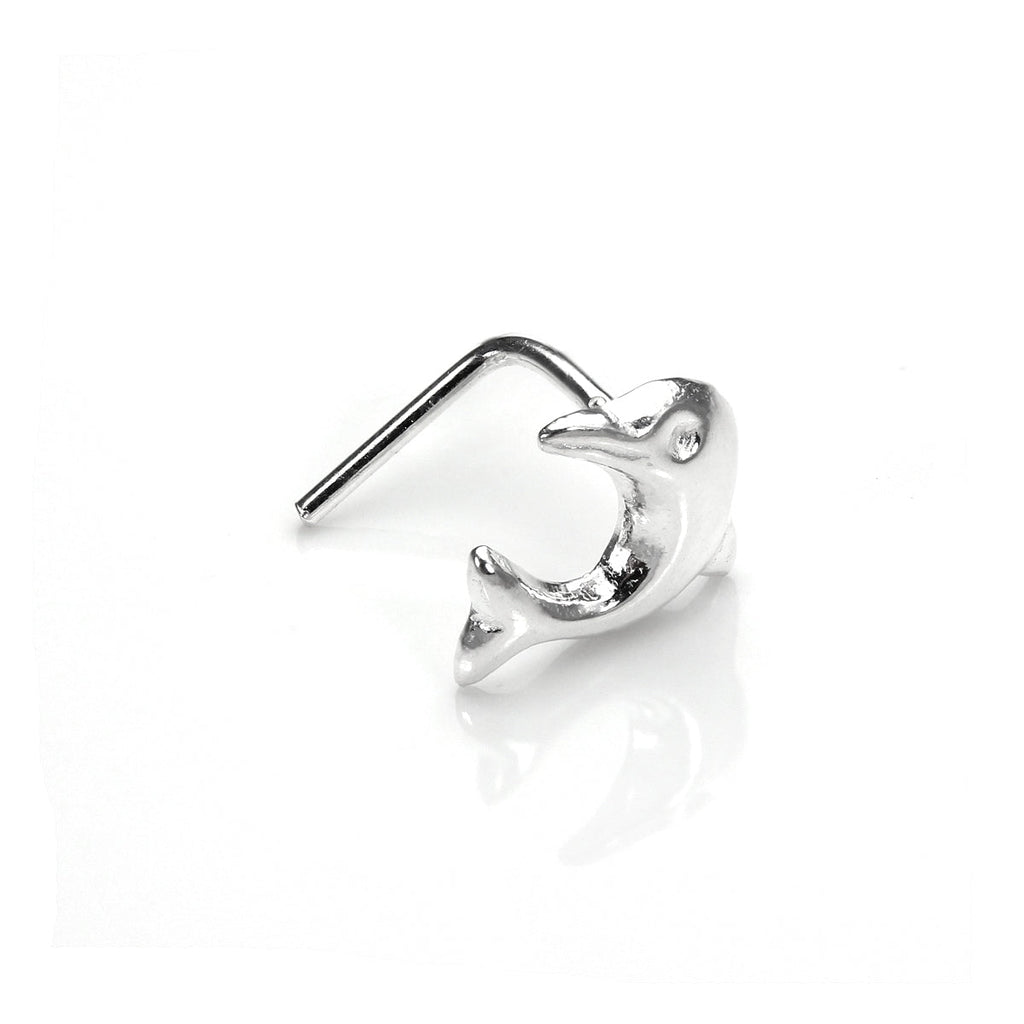 Piercing de nez en forme de L en argent sterling en forme de dauphin