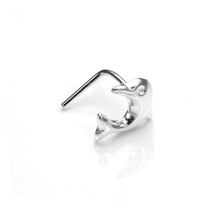 Piercing de nez en forme de L en argent sterling en forme de dauphin