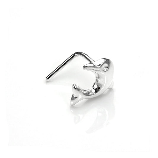 Piercing de nez en forme de L en argent sterling en forme de dauphin