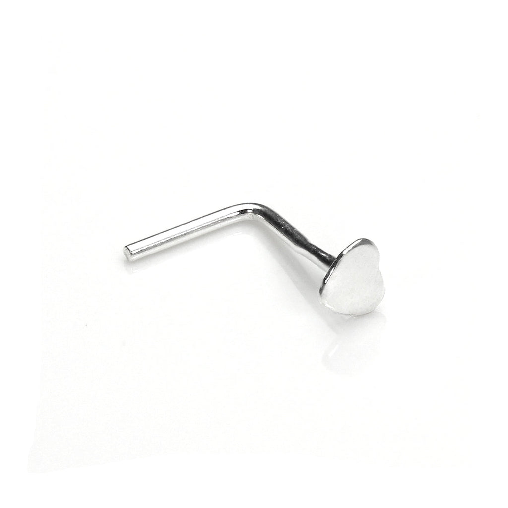 Piercing de nez en forme de L en argent sterling de 3 mm en forme de cœur