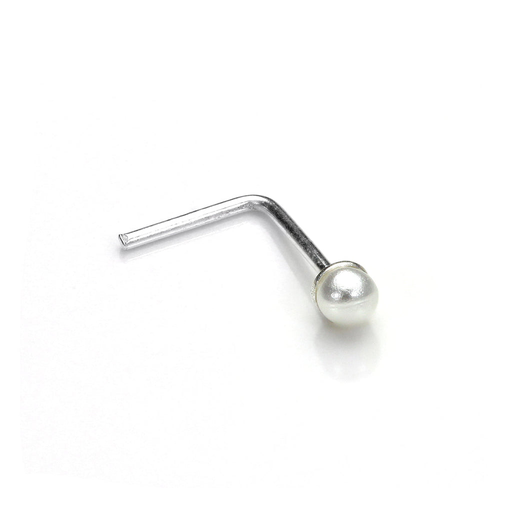 Piercing de nez en forme de L avec perle de 3 mm en argent sterling