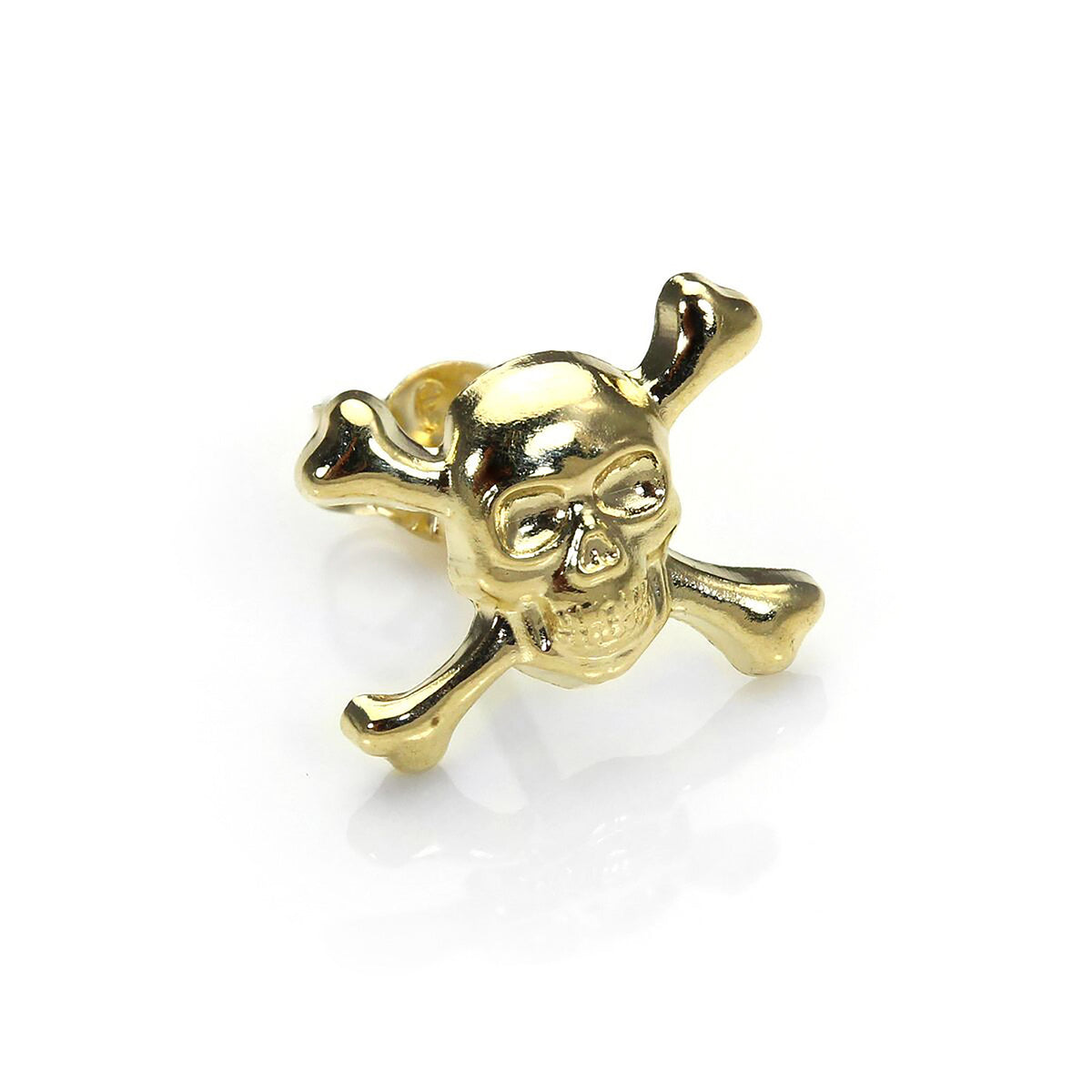 Boucle d'oreille simple tête de mort et os croisés en or jaune 9 carats pour homme