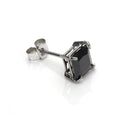 Boucle d'oreille simple à tige carrée pour homme en or blanc 9 carats et zircone cubique noire de 5 mm