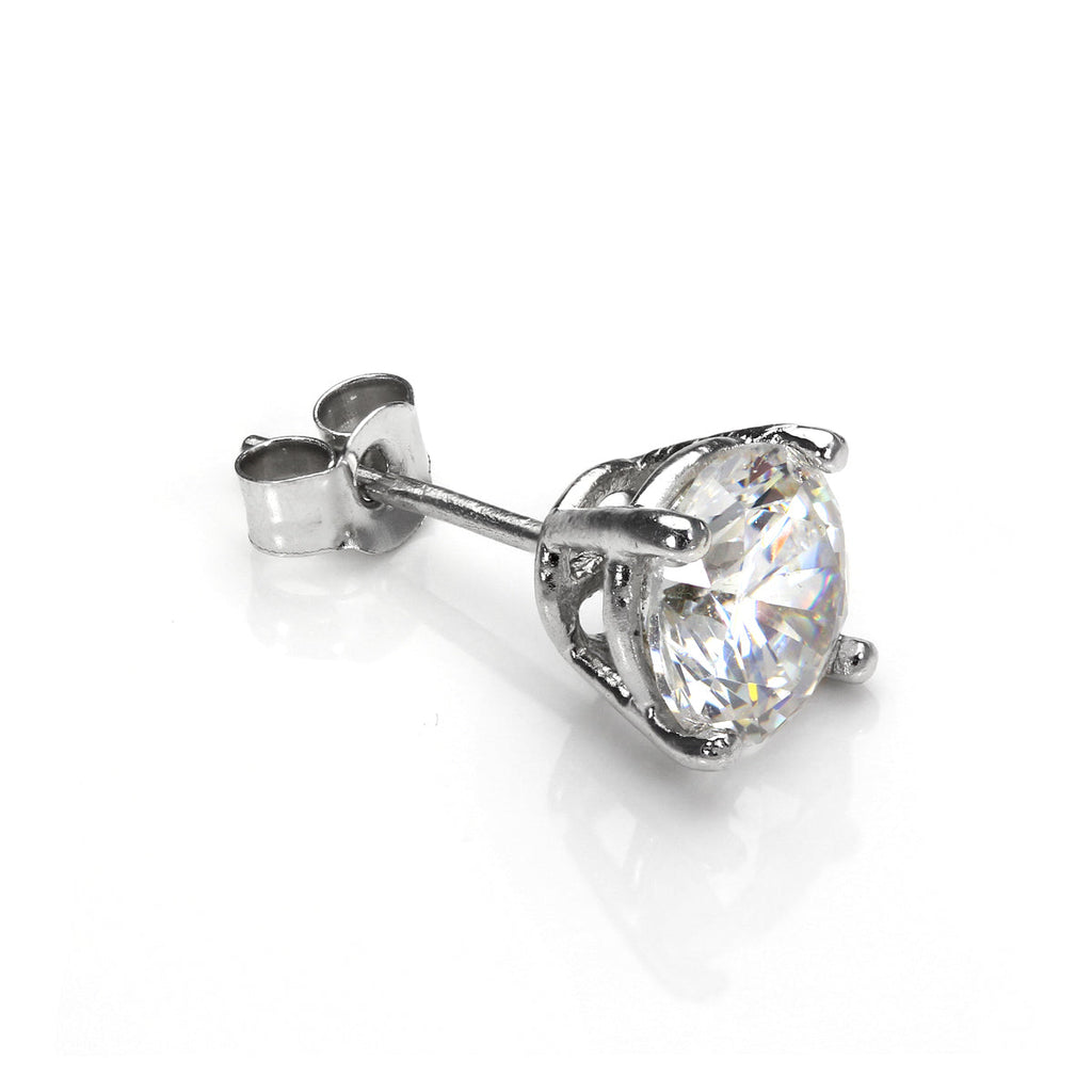 Boucle d'oreille simple pour homme en or blanc 9 carats avec zircones cubiques transparents de 5 mm