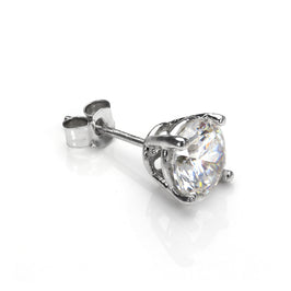 Boucle d'oreille simple pour homme en or blanc 9 carats avec zircones cubiques transparents de 5 mm