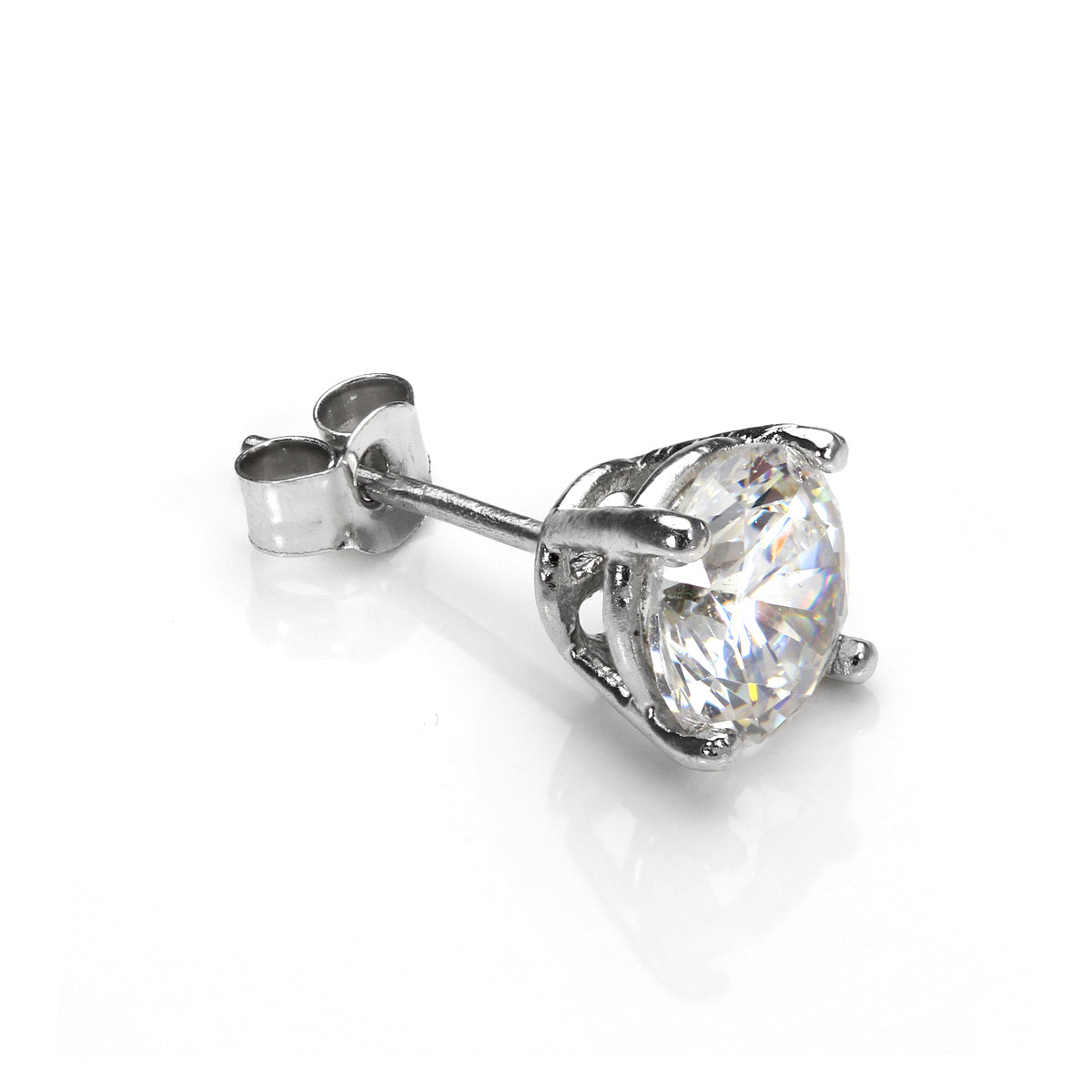 Boucle d'oreille simple pour homme en or blanc 9 carats avec zircones cubiques transparents de 5 mm