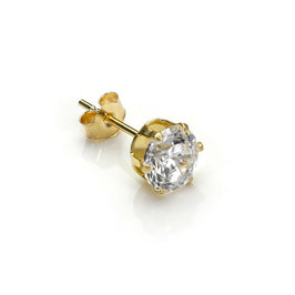 Boucle d'oreille simple ronde en or jaune 9 carats avec zircone cubique transparent de 5 mm pour homme