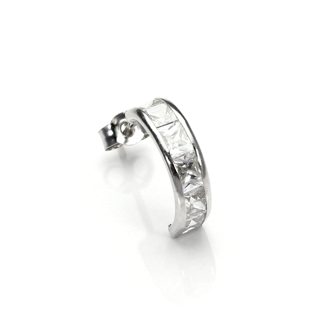 Boucle d'oreille simple à tige en or blanc 9 carats avec zircones cubiques transparents pour homme