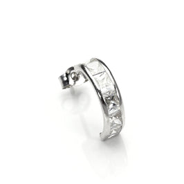 Boucle d'oreille simple à tige en or blanc 9 carats avec zircones cubiques transparents pour homme