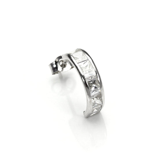 Boucle d'oreille simple à tige en or blanc 9 carats avec zircones cubiques transparents pour homme