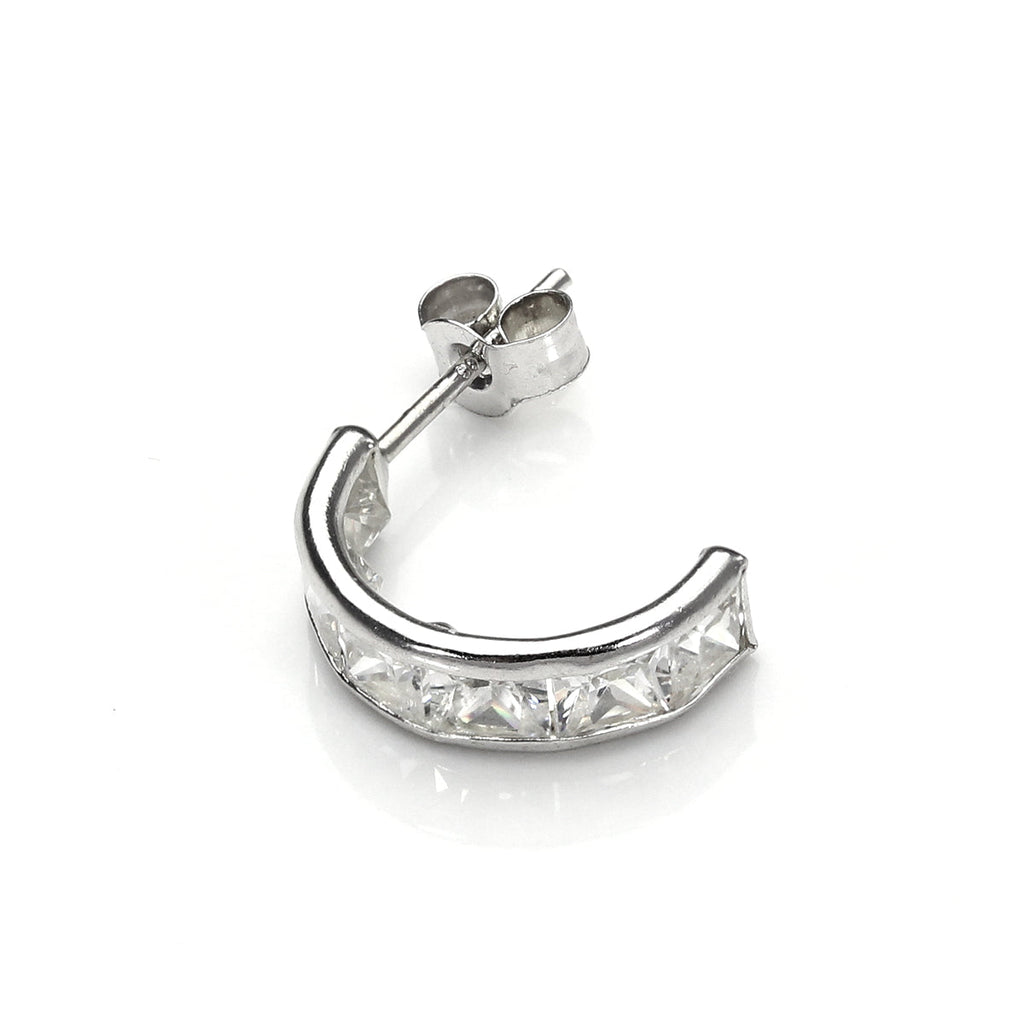 Boucle d'oreille simple à tige en or blanc 9 carats avec zircones cubiques transparents pour homme